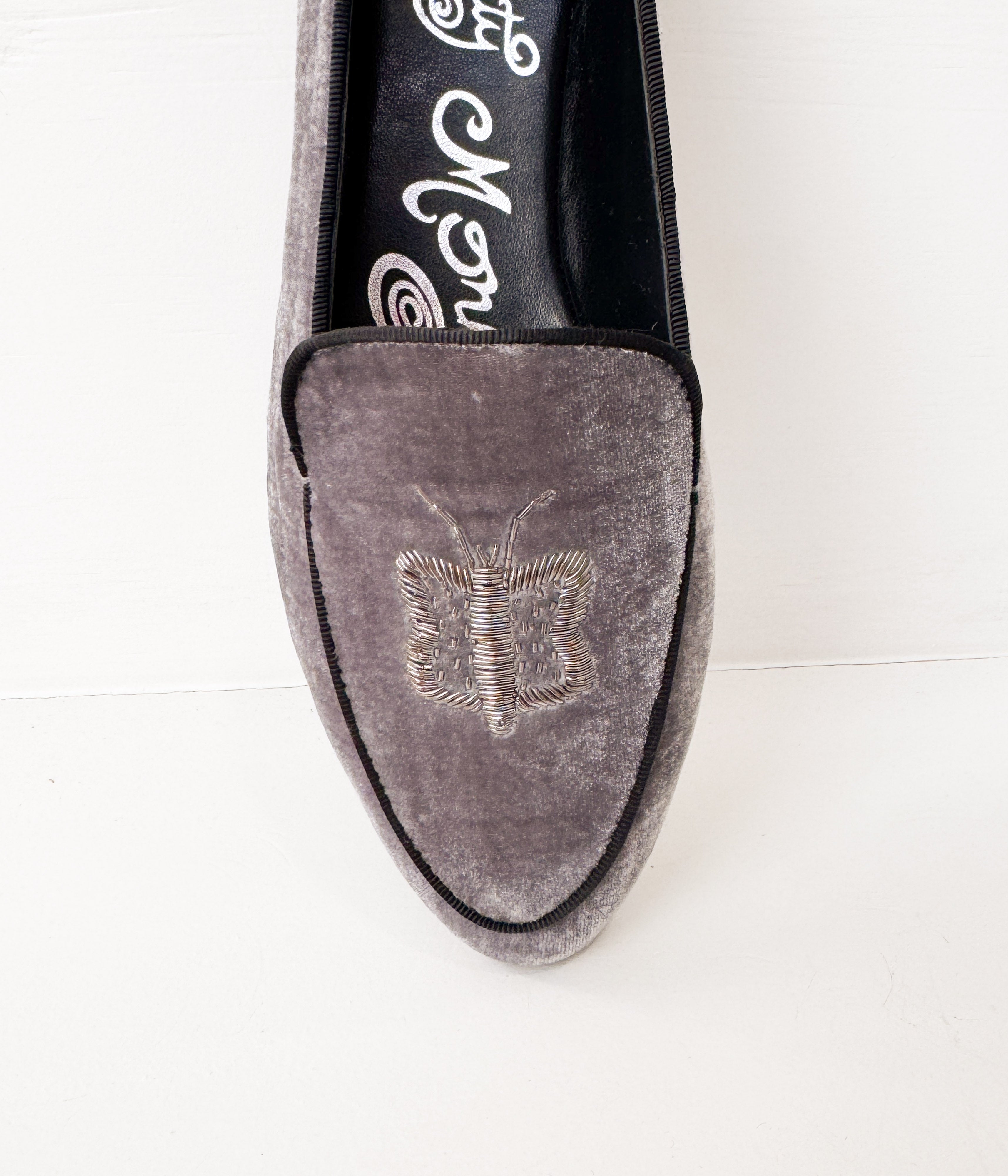 Butterfly Velvet Flats In Grey With Delicate Accent Naughty Monkey